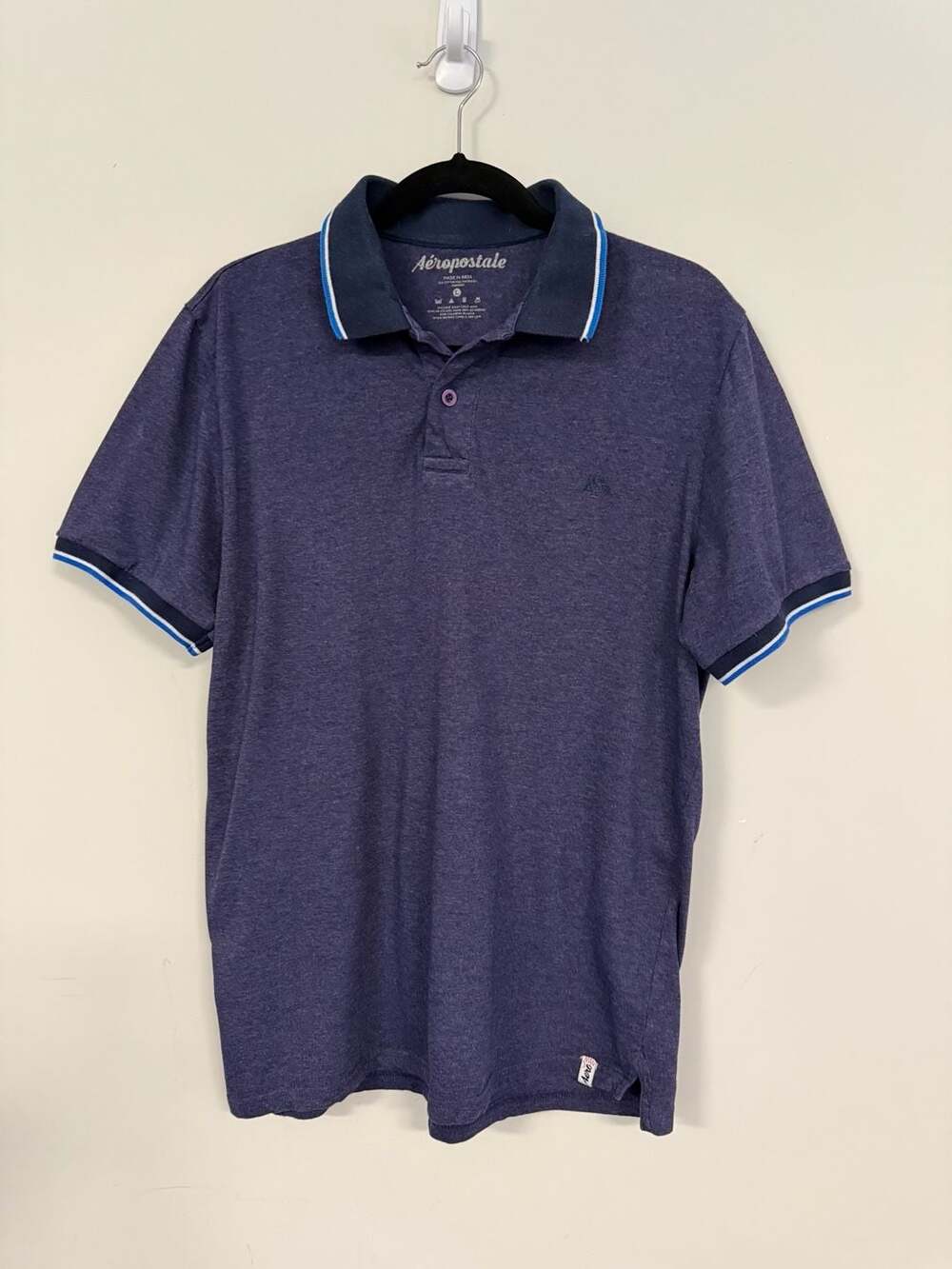 Aeropostale Men's Navy Blue Heathered Short Sleeve Polo Shirt
